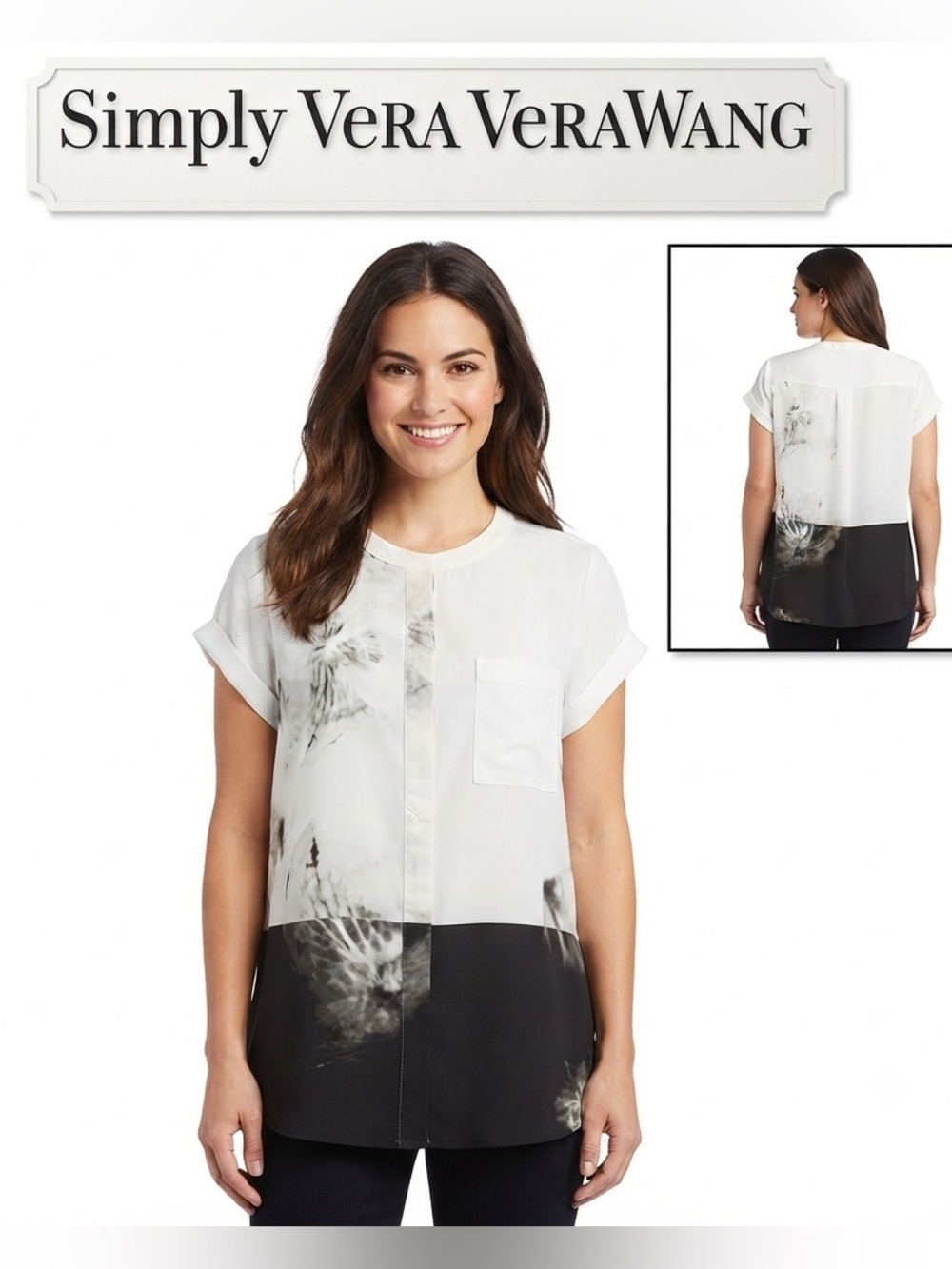 Simply Vera VeraWang Cuffed Short Sleeve Petite Top Medium Petite
